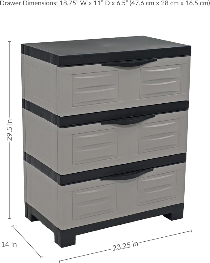 Sunnydaze 29.5" 3-Tier Heavy Duty Garage Storage Drawers, Gray | Easy-Clean Plastic Storage Cabinet with Drawers, Includes Anti-Tip Kit, Fully Assembled for Garage, Laundry Room, Office - Image 3
