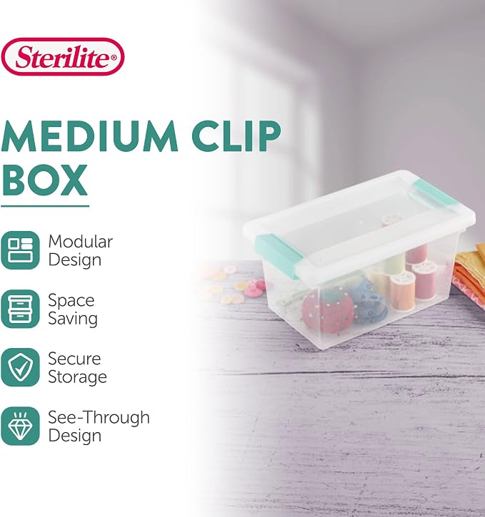 Sterilite 12-Pack Clip Box, Stackable Clear Plastic Bins with Latching Lids, Medium - Writing, Arts or Crafts Supplies Storage Containers for Home, Office, Classroom and Workshop Organization - Image 2