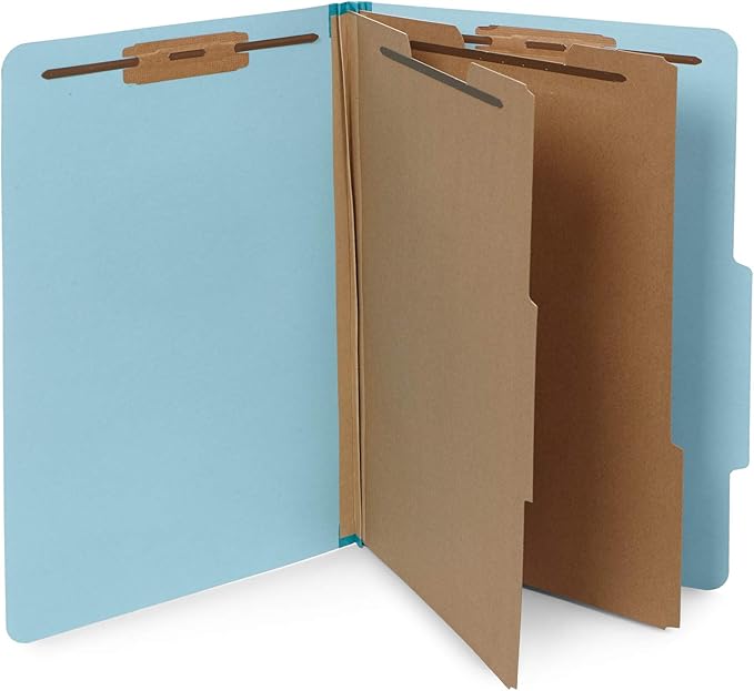 Blue Summit Supplies 30 Light Blue Classification Folders, 2 Divider, Legal | Heavy duty 25pt pressboard, 2 dividers, 6 partitions, 2 in expansion, 2 prong, legal charts, law client files - Image 7