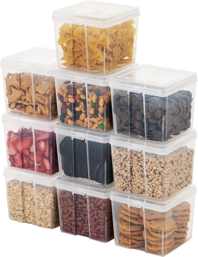 IRIS USA Food Storage Containers Set, 1.3 Qt - 10 Pack, Food Grade Plastic | BPA-Free, Clear View, Flip Top Lid, Stackable, For Snacks, Cereal, Nuts, Dry Goods by IRISUSA
