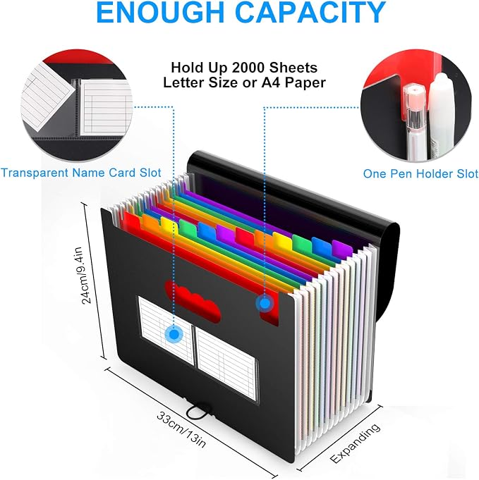 Accordion File Folder, 12 Pocket Expanding Desktop File Keeper with Labels, Portable Monthly Bill Receipt Document Storage Organizer, Letter/A4 Size - Image 4