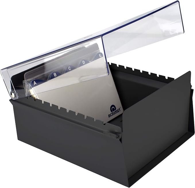Acrimet 5 X 8 Card File Holder Organizer Box Metal Base Heavy Duty (AZ Index Cards and Divider Included) (Black Color with Clear Crystal Plastic Lid Cover) | With A-Z Index & Non-Slip - Image 4