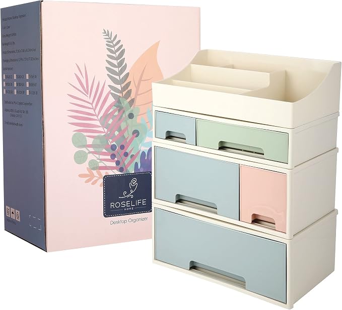 Cosmetic Storage Box, Makeup Organizer, [TADF-03] Desktop Stationery, Remote Control Storage Box, Kitchen Spices Organizer Box, 4 Pieces 5 Drawers, 5 Slots, Blue, Pink and Green Assortment - Image 6