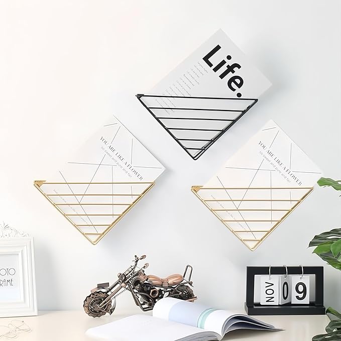 CROISSANT Wall Mounted File Organizer,Metal Magazine Basket, Wall Mounted Magazine Rack, Suitable for Hanging File Folders for Office Living Room (golden, 1 Pack) - Image 6