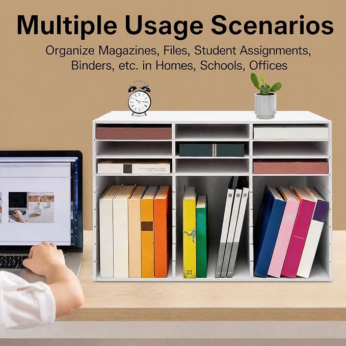 27 Slots Desktop File Sorter Literature Organizer Mail Paper Storage Cabinet Large PVC Classification Display Cabinet for Files Documents Letters, Office School Home Use (White) - Image 7