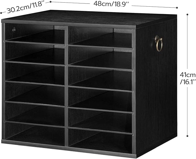 HOOBRO Literature Organizers, 12 Compartments Office Mailbox with Adjustable Shelves, Wood Countertop Literature Sorter for Office, Home, Classroom, Mailrooms Organization Black BK12WF01 - Image 2