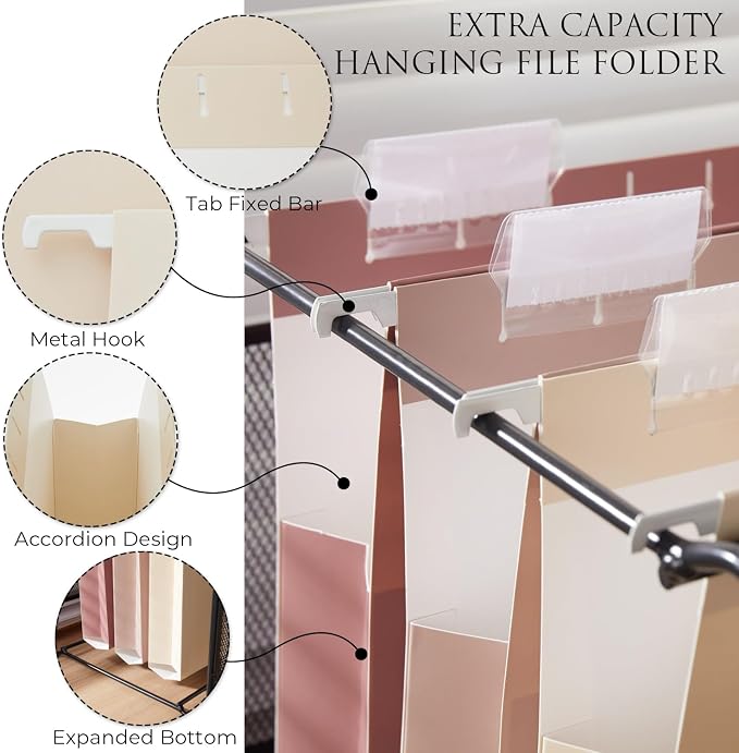 Y YOMA Legal Size - 6 Pack Extra Capacity Hanging File Folders Accordion Decorative Reinforced File Folder Cute Colored Expandable Folder for Office Home with 1/5-Cut Adjustable Tabs, Mocha Color - Image 3