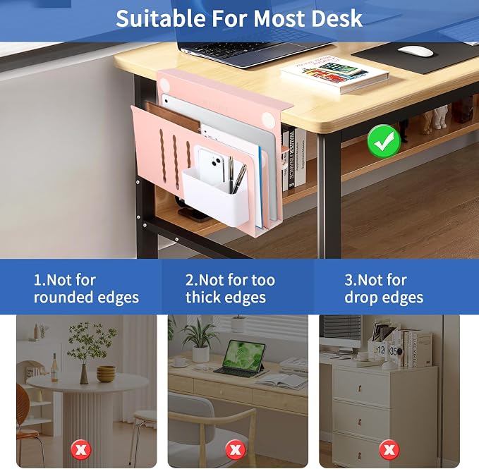 LUKETURE Desk Side Storage, 2 Tie Laptop Holder No Drill Clamp On Organizer | Sturdy Steel Double Tier Strong, Magnetic Pen Holder, No Drill Clamp for Standing Desk Organizer, Fits 0.3-2.8" - Image 8