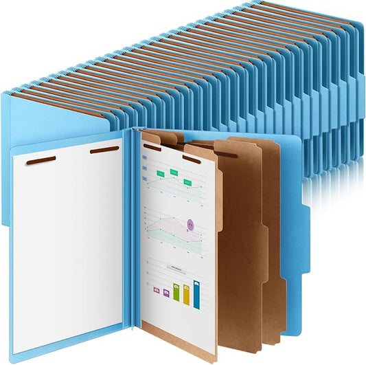 Skyygemm 72 Pcs Classification Folder Letter Size, 3 Divider File,Blue | Back to School Supplies, Pressboard File with Fastener, Expanding Organizer Bulk for School Teacher, Office Employee, Staff by Skyygemm