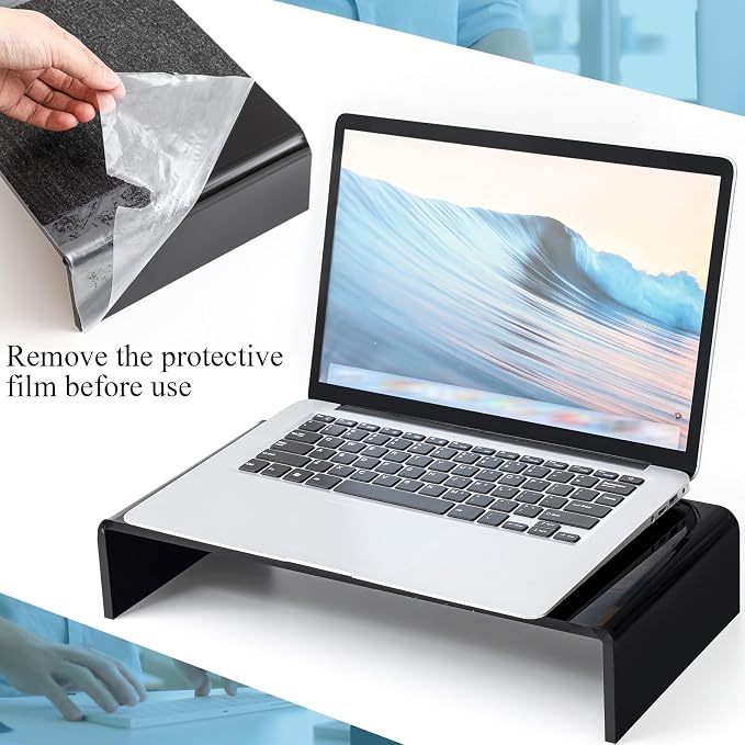 Jetec 2 Pcs Acrylic Monitor Stand Desktop Video Acrylic Monitor Riser Desk Shelf Computer Stand for Laptop TV Computer Screen Desk Organizer Teacher's Day Supplies (Black, 12 x 8 x 3 Inch) - Image 3