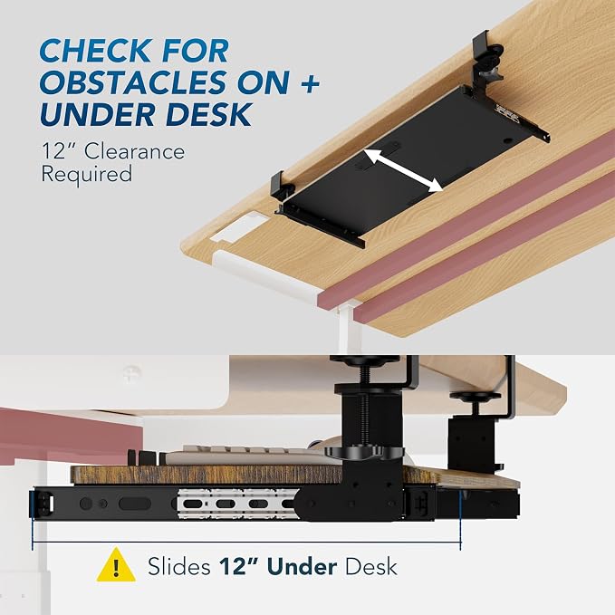 Keyboard Tray Under Desk Pull Out with Extra Sturdy C Clamp Mount System, 27.3 (32.5 inch Including Clamps) x 11 Inch Slide-Out Platform Computer Drawer for Typing Vintage AX01WG02 - Image 7