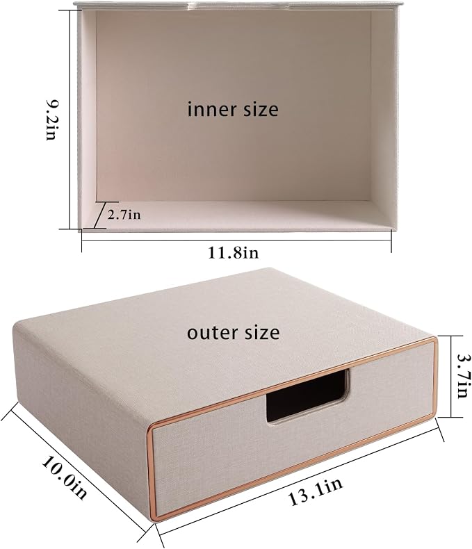 Stackable Drawer Organizer PU Leather Classic Handmade,Organize Home Office Desk Accessories and Sort Letter-Size Paper/a4 Document,Desk Caddy with Drawers Storage Box,13.1x10x3.7inches,Beige - Image 3