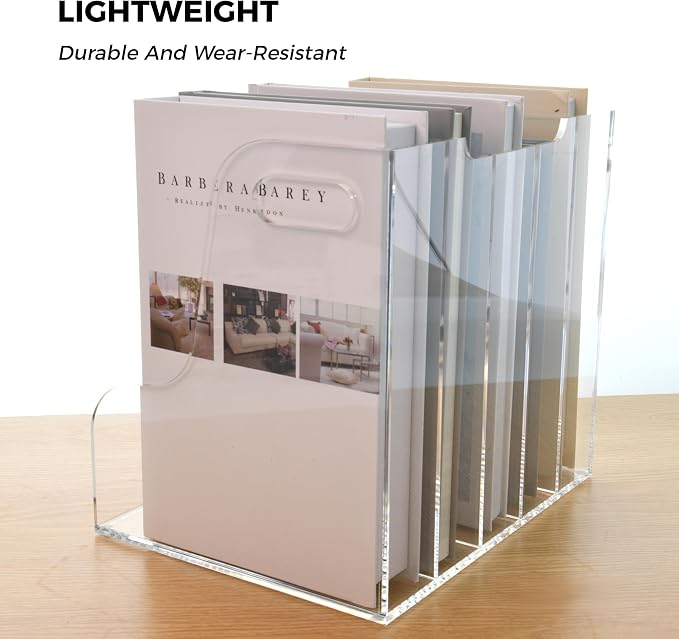 5 Vertical Compartments File Holder, Clear Acrylic Desk Organizer and Storage Bins Holding for Magazines, Binders, Notebooks, Envelopes, Multi-purpose Document Organizer for Home Office - Image 5