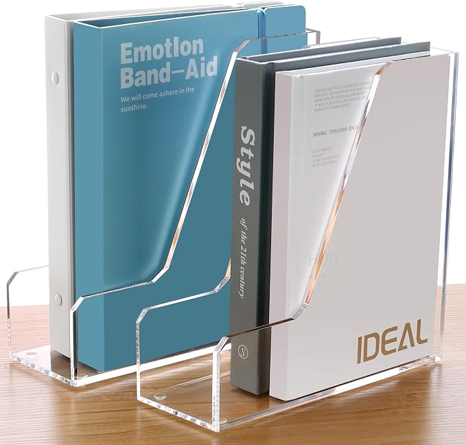 SANRUI 2 Pack Acrylic Magazine File Holder, Clear Vertical Desk Organizer | File Sorter Folder Organizer Document Rack for Office Desktop, Home Workspace, 8.66inx8.46inx3.15in by SANRUI