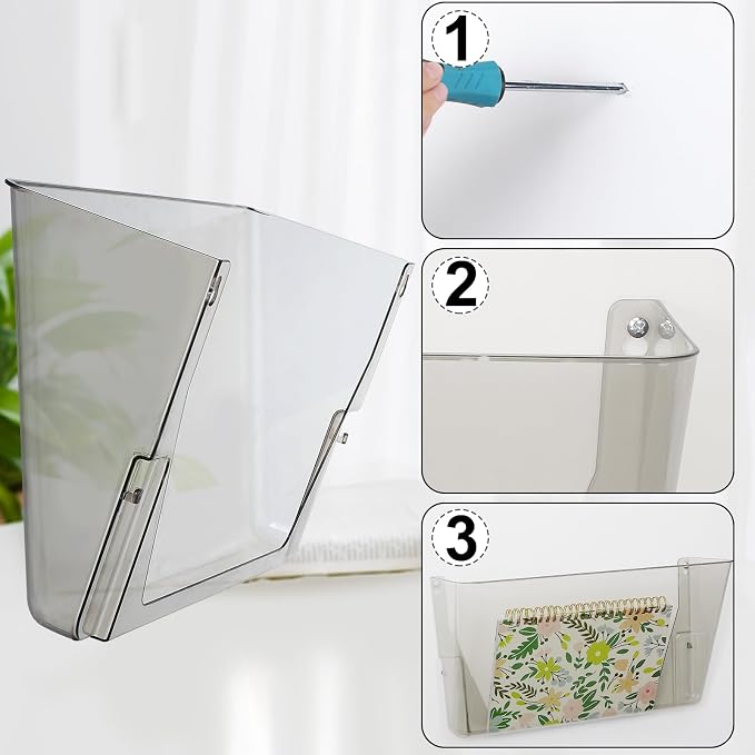 Colarr 8 Pcs Wall File Holder Organizer Plastic Wall Mount Mail Organizer with Screws Single Pocket Hanging Folder Paper Magazine Holder for Walls Office Home Classroom(Gray) - Image 3