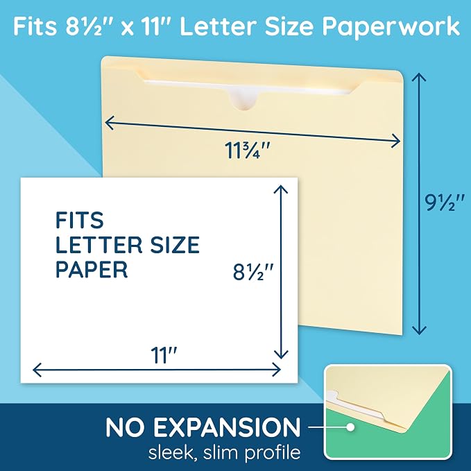 Blue Summit Supplies 100 File Jackets, Letter Size, Manila | Reinforced straight cut tab, 11pt, flat no expansion, for documents, mailing, and hanging file storage - Image 2
