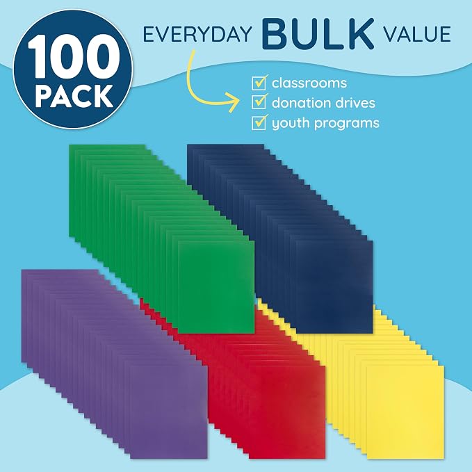Blue Summit Supplies 100 Paper 2 Pocket Folders with Prongs, Assorted | Durable paper, 2 pockets, for school, office, and report presentation use - Image 2