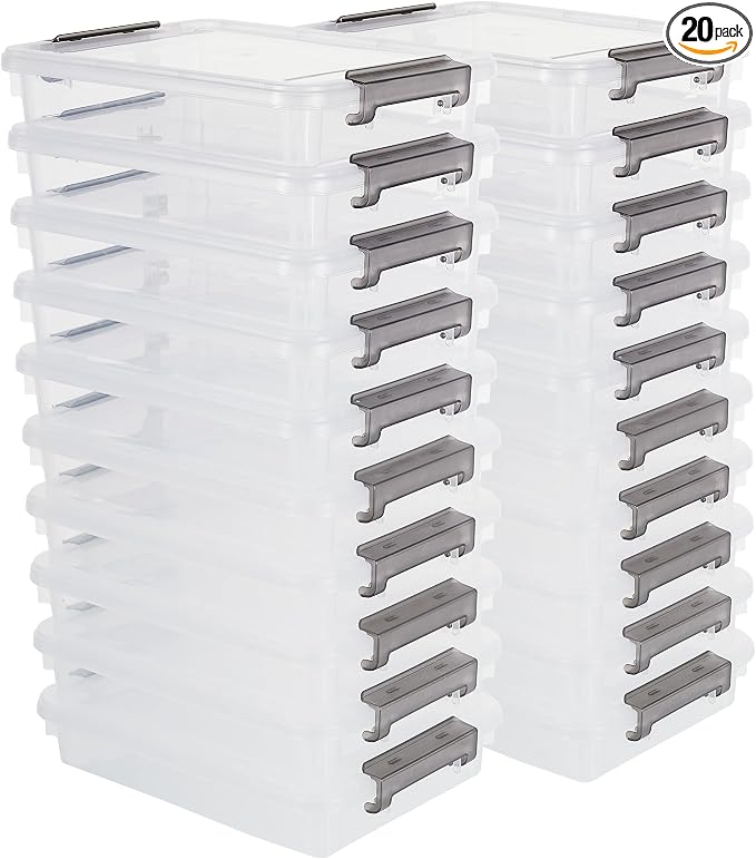 Citylife 20 PCS Plastic Storage Bins with Latching Lids Portable Project Case Clear File Box Stackable Storage Containers for Organizing A4 Paper, Photo, Document, Scrapbook by CITYLIFEHomeOrganization