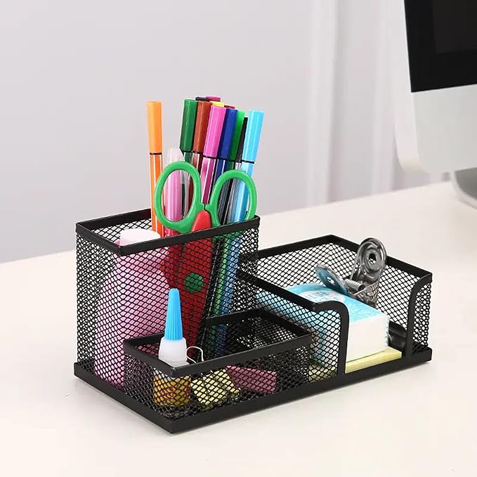 Mesh Desk Organiser and Pen Holder - Office Supplies Accessories - School Supplies Organiser - Pen and Stationery Organiser - 20.3x10.3x10.3 cm - Black - Image 6