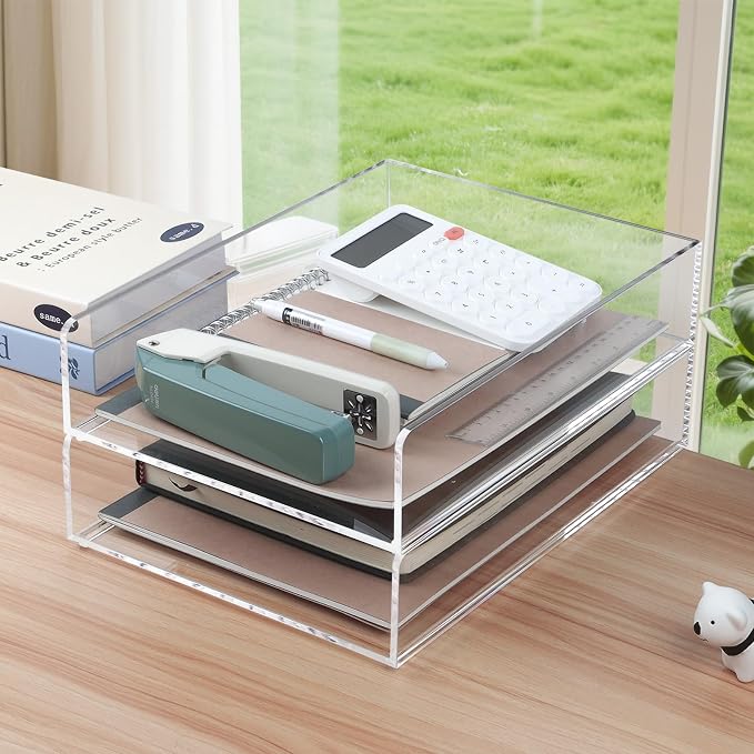 4 Pack Acrylic Paper Tray Organizer for Desk Clear File Organizer,Acrylic Desk Organizers and Accessories Sorter,Perfect for File Paper, Ipad, Letter, A4 Office File, Books, Notes.(Vertical) - Image 4