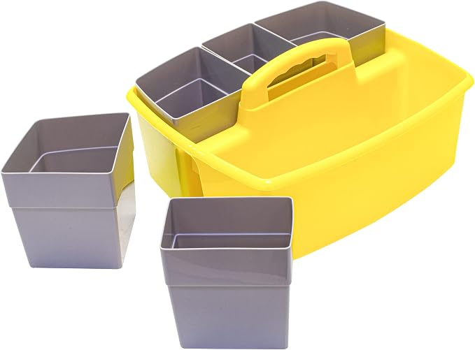 Storex Large Classroom Caddy with Cups, 13 x 11 x 6.575 Inches, Yellow, Case of 2 (00982A02C) - Image 4