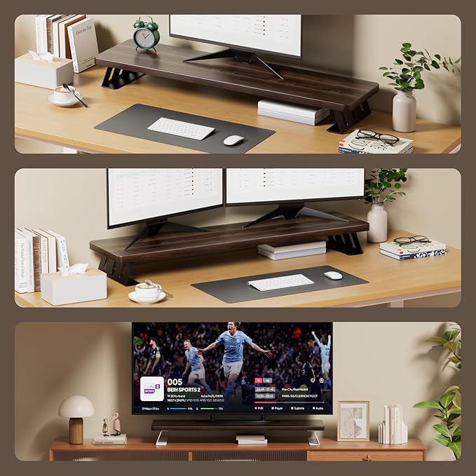 Monitor Stand Riser, 39 Inch Large Wood Monitor Stands for 2 Monitors | Desk Monitor Riser for Computer/Laptop/Printer/TV, Stand Riser up to 220 lbs - Image 5