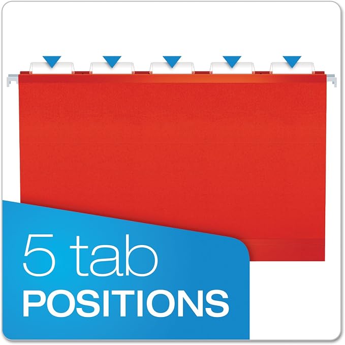 Pendaflex Extra Capacity Reinforced Hanging File Folders, 2", Legal Size, Red, 1/5 Cut, 25/BX (4153x2 RED) - Image 5