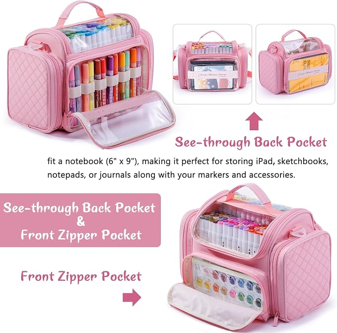Marker Organizer Case Bag for 200-300 Markers – Large Art Supply Storage Bag with Detachable Dividers, Travel Marker Holder for Alcohol Markers, Brush Pens, Colored Pencils & Craft Supplies - Image 3