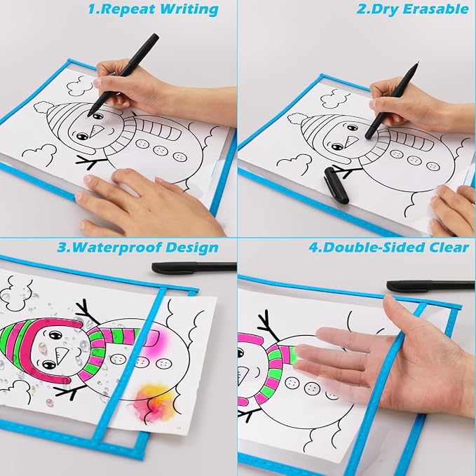 80 Packs Dry-Erase Pockets Bulk Oversized Reusable Dry Erase Pocket Sleeves with 5 Rings, 16 Assorted Colors 10x14 Ticket Holders, Clear Plastic Sheet Protectors, Teacher School Classroom Supplies - Image 3