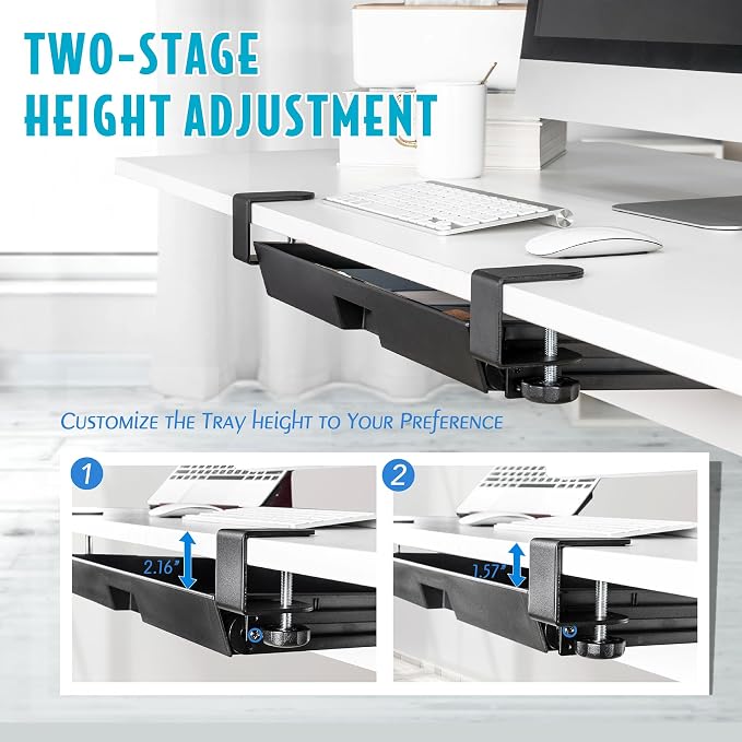 EHO Under Desk Slide-Out Storage Drawer, Large 20" x 11.8" Clamp-On Pull-Out Organizer with Adjustable Height, Space-Saving Tray for Office Supplies and Accessories, TAA-Compliant - Image 4
