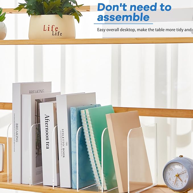 Suzile Clear Acrylic Magazine File Holder with Vertical Compartments Desk Organizer Book Rack for Desk Sorter Paper Folder Office Accessories(Classic,14.2 x 7.2 x 6.5 Inch) - Image 3