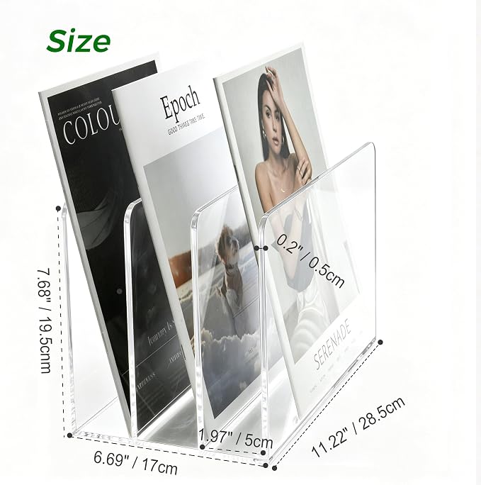 Acrylic Magazine File Holder, 3-Section A4 Desk Organizer | Fits A4 documents, 11.22"W x 7.68"H x 6.69"D, ideal for letters, folders & notebooks, 5mm thick premium clear acrylic - Image 2