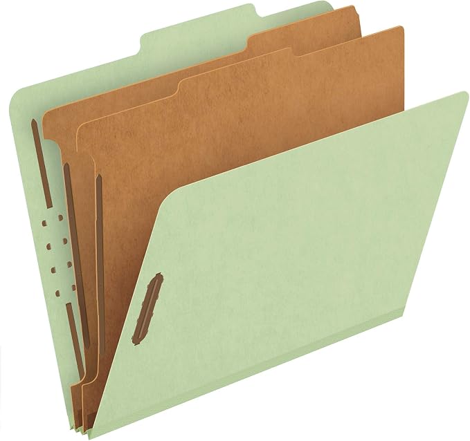 Pendaflex Recycled Classification File Folders, 2 Dividers, 2" Embedded Fasteners, 2/5 Tab Cut, Letter Size, Light Green, Box of 10 (24076R) by TOPSProducts