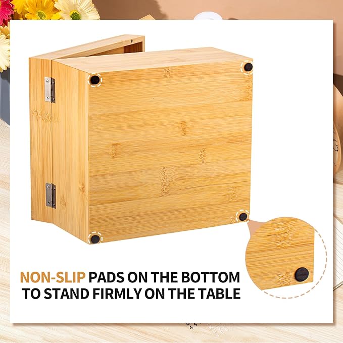 5 x 8 Inch Index Card Holder Set, Bamboo Organizer Box with 50 Dividers & 2 Sheets Alphabet Number Stickers File Note Holders, Holds 1200 Cards for Office Business Home Kitchen, Wooden Color - Image 5