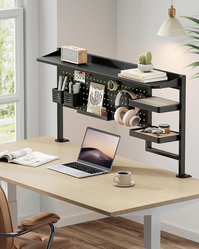 Clamp on Desk Shelf, 44" Desktop Shelving System, Black | with Pegboard and Accessories, Desktop Organizer with 2-Tier Shelf, Desk Pegboard for Office Home Gaming - Image 7