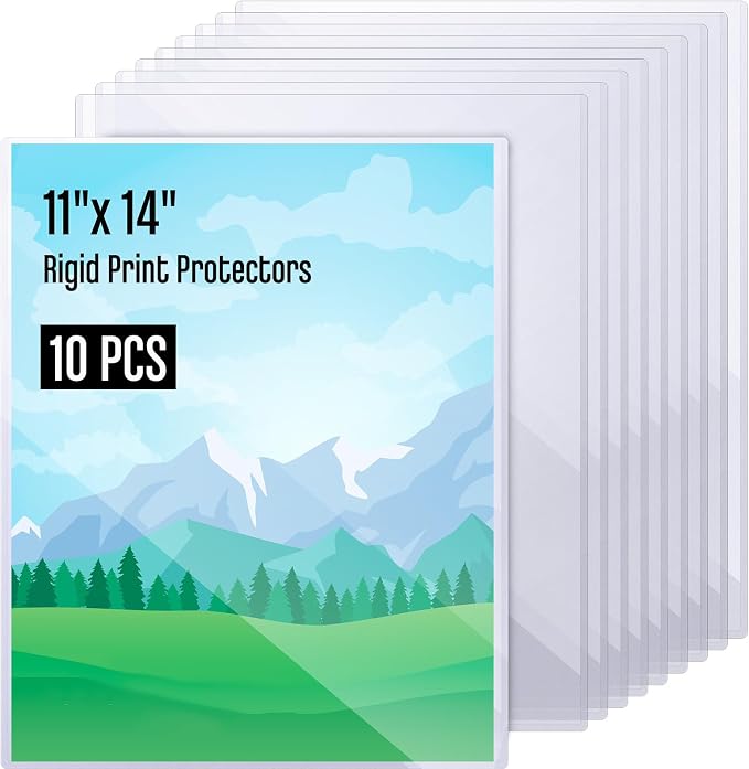 10 Pcs 11x14 Inch PVC Rigid Print Protectors, Heavy Duty Hard Plastic Poster Sleeves for Prints, Magazines, Photos & Paper, Ideal Rigid Menu Covers Paper Page Protectors by Henoyso