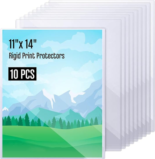 10 Pcs 11x14 Inch PVC Rigid Print Protectors, Heavy Duty Hard Plastic Poster Sleeves for Prints, Magazines, Photos & Paper, Ideal Rigid Menu Covers Paper Page Protectors by Henoyso