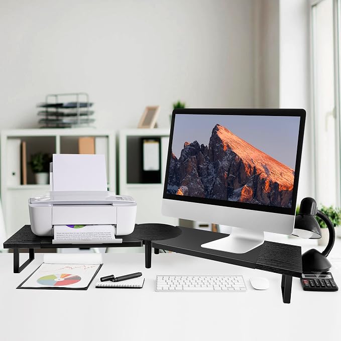 Across-Star Dual-Monitor Stand for Desk - Large Adjustable Length and Angle Riser for 2 Monitors, Double Computer Desktop Organizer, Shelf for TV, Laptop, Printer - Image 2