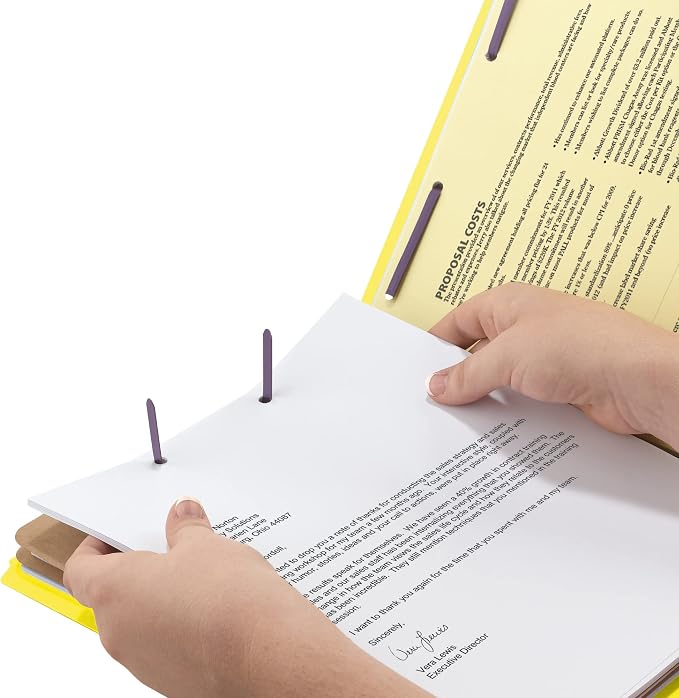 Smead Pressboard Classification File Folder with SafeSHIELD Fasteners, 2 Dividers, 2" Expansion, Letter Size, Yellow, 10 per Box (14034) - Image 4