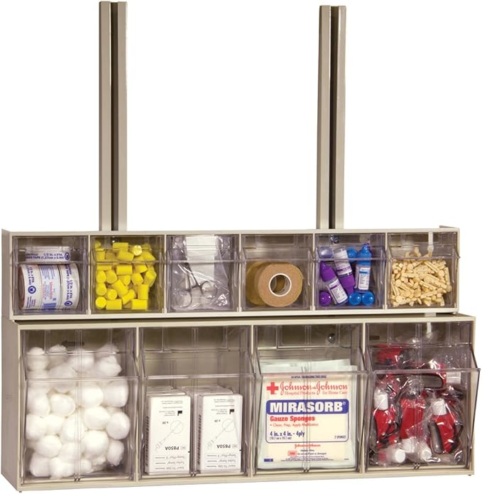 Akro-Mils TiltView Plastic Storage Cabinet with 4 Tilt Out Bins, Horizontal Plastic Parts Organizer, Teacher Toolbox, and Office Supply Organizer, 23-5/8" W x 8-3/16" H x 6-3/4" D, Stone - Image 5