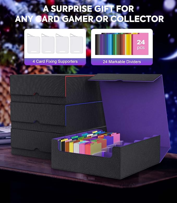 MoKo Trading Card Storage Box for MTG, 3000+ Card Organizer, Black Purple | MTG Deck Box, w/ 24 Colorful Dividers & 4 Card Supporters, MTG Card Storage for Magic Game, TCG, PTG Baseball and Sport Cards - Image 7