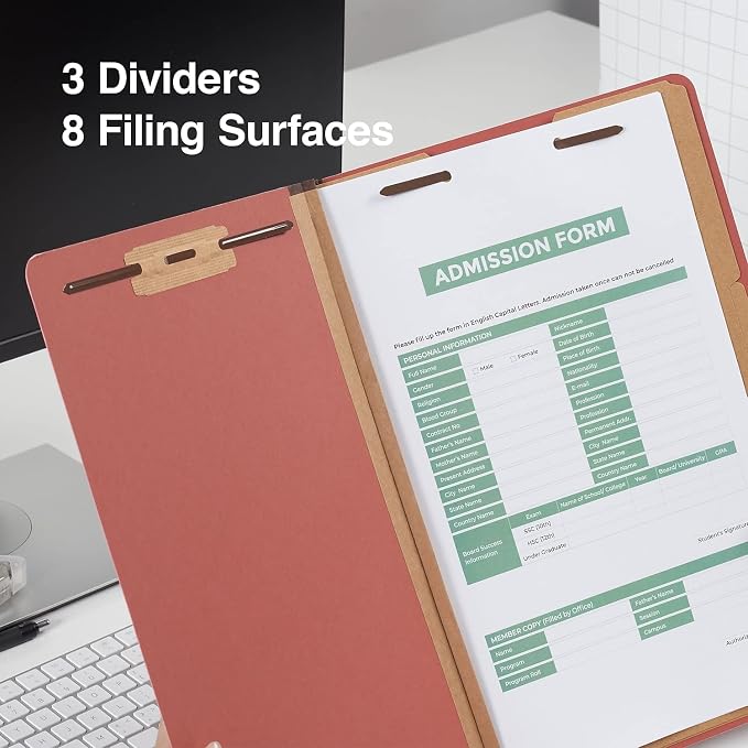 Staples 100% Recycled Pressboard Classification Folder, 3-Dividers, 3.5" Expansion, Legal Size, Brick Red, 20/Box - Image 5