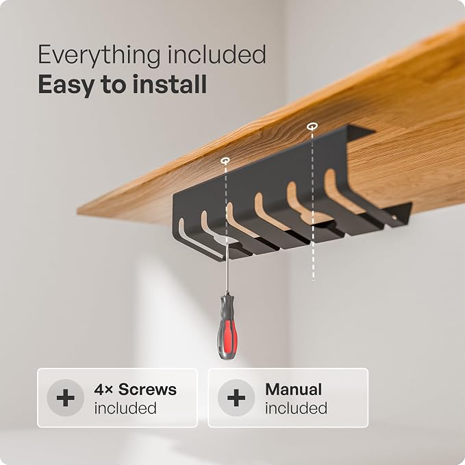 PAMO Cable Management Under Desk, Set of 2 - Black | Easy under-table mounting keeps cables organized, includes 10 cable ties for a clean and tidy office or home workspace. - Image 7