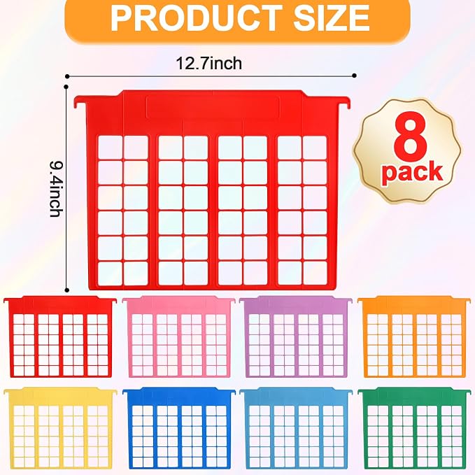 party greeting 8 Pack File and Folder Dividers 9.4x12.7 InchPlastic Hanging Filing Cabinet Dividers Organizers Insertable File Separators Supplies for Office Drawer Organization (Rainbow) - Image 2