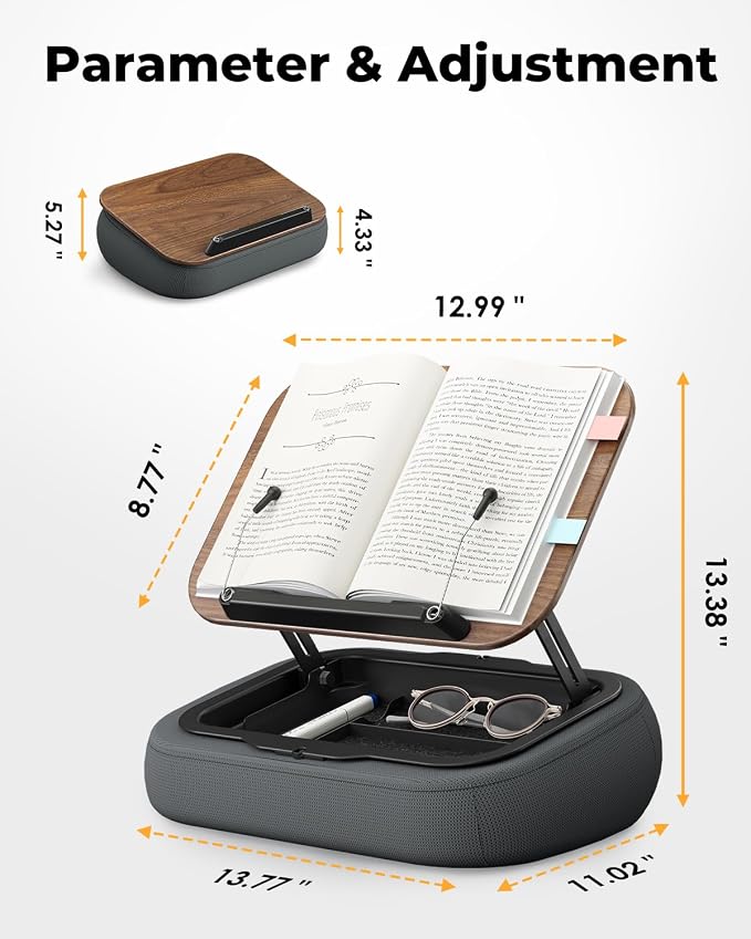 Lap Beanbag Book Stand with Storage, Adjustable Reading Pillow for Bed & Desk, Multi-Angle Book Stand Pillow Holder, Hands-Free Lap Reading Stand for Book,iPad, Tablet - Image 3