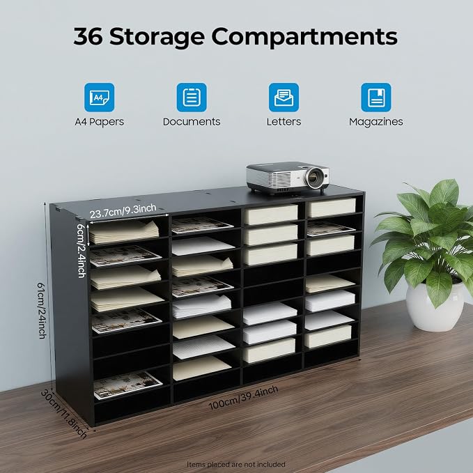 Literature Organizer 36 Slots Desk File Literature Sorter Mailbox Sorter Paper and Mail Organizer Desktop Paper Storage Holder for Home, Office and Classroom (39.4 * 11.8 * 24in, Black) - Image 2