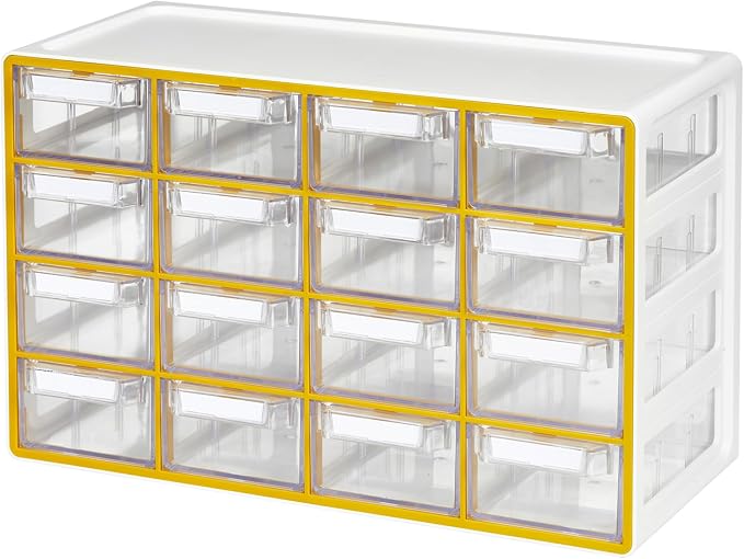 Blue Ginkgo 16-Drawer Storage Cabinet Organizer, Yellow, Made in Korea | Stackable. Adjustable. Easy Visibility. by BLUEGINKGO