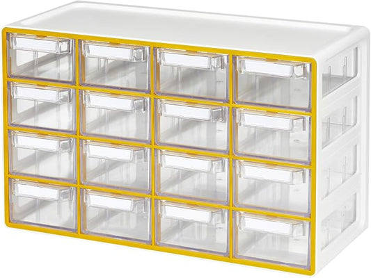 Blue Ginkgo 16-Drawer Storage Cabinet Organizer, Yellow, Made in Korea | Stackable. Adjustable. Easy Visibility. by BLUEGINKGO