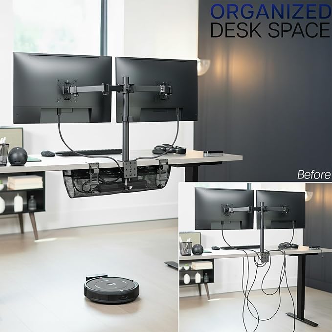 VIVO No Drill Clamp-on 24 inch Mesh Net Under Desk Cable Management Wire Organizer, Adjustable Home Office Standing Desk Cord Storage Sleeve, Black, DESK-AC24MH - Image 5