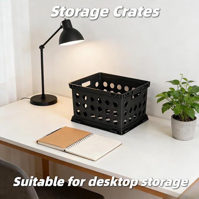 6-Pack File Crate, Storage Crates, Plastic Storage Bins for Letter & Files, Stackable Organizer Box with Handles, Black File Organizer for Home Office & Garage, 17.25" L x 14.25" W - Image 2